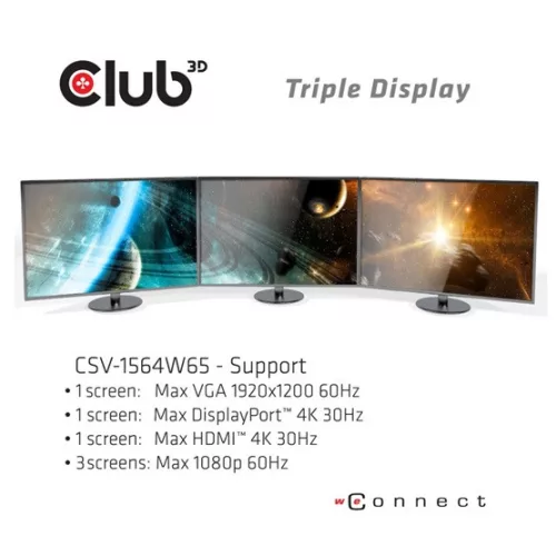 Club 3D DOC Club3D USB Gen1 Type-C Triple Display Dynamic PD Charging Dock with 65 Watt PS
