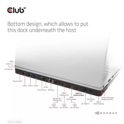 Club 3D DOC Club3D USB Gen1 Type-C Triple Display DP Alt mode Displaylink Dynamic PD Töltődokkoló - 120 Watt PS