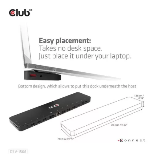 Club 3D DOC Club3D USB Gen1 Type-C Triple Display DP Alt mode Displaylink Dynamic PD Töltődokkoló - 120 Watt PS