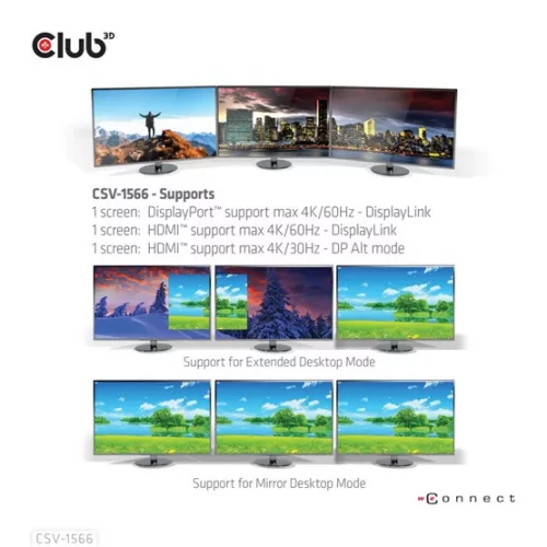 Club 3D DOC Club3D USB Gen1 Type-C Triple Display DP Alt mode Displaylink Dynamic PD Töltődokkoló - 120 Watt PS