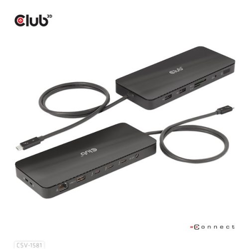 Club 3D Notebook Dokkoló - CSV-1581 (Thunderbolt 4 to 3xThunderbolt 4, 3xUSB-A, SD, TF, RJ45, 3,5 Jack, 140W DC)