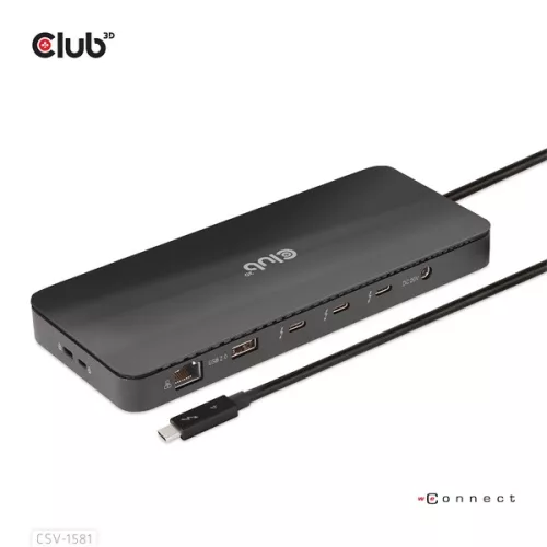 Club 3D Notebook Dokkoló - CSV-1581 (Thunderbolt 4 to 3xThunderbolt 4, 3xUSB-A, SD, TF, RJ45, 3,5 Jack, 140W DC)
