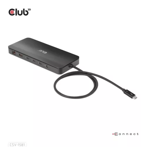 Club 3D Notebook Dokkoló - CSV-1581 (Thunderbolt 4 to 3xThunderbolt 4, 3xUSB-A, SD, TF, RJ45, 3,5 Jack, 140W DC)