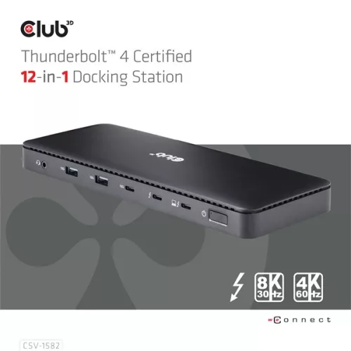 Club 3D Notebook Dokkoló - CSV-1582 (Thunderbolt 4, DP, 2xHDMI, USB-C, 4xUSB-A, SD, TF, RJ45, 3,5 Jack, 140W DC)