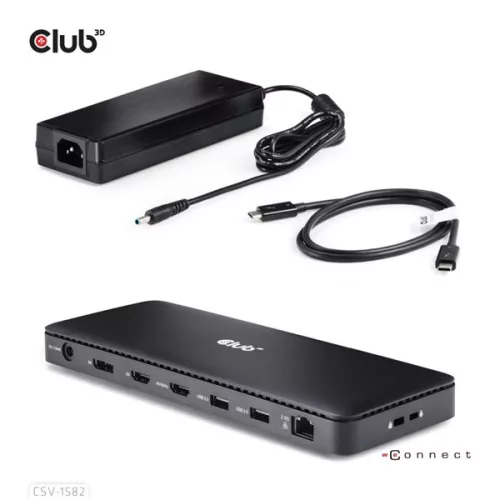 Club 3D Notebook Dokkoló - CSV-1582 (Thunderbolt 4, DP, 2xHDMI, USB-C, 4xUSB-A, SD, TF, RJ45, 3,5 Jack, 140W DC)