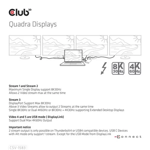 Club 3D Notebook Dokkoló - CSV-1583 (2xThunderbolt 4, 3xDP, 2xHDMI, USB-C, 3xUSB-A, SD, TF, RJ45, 3,5 Jack, 140W DC)