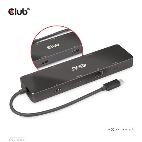Club 3D USB Hub - CSV-1584 (3.2 USB-C Gen 2 to USB-C, 2xUSB-A, USB-C 100W PD, HDMI, RJ45, 8K60hz)