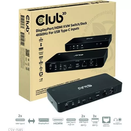Club 3D ADA Club3D DisplayPort/HDMI KVM Switch/Dock 4K60Hz For USB Type-C kimenet