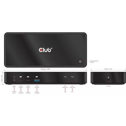Club 3D ADA Club3D DisplayPort/HDMI KVM Switch/Dock 4K60Hz For USB Type-C kimenet