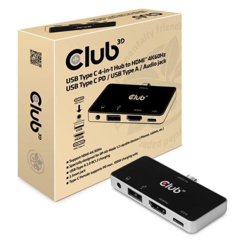 Club 3D USB Hub - CSV-1591 (3.1 USB-C Gen 1 to HDMI, 2.0 USB-A, USB-C 100W, 3,5 Jack, 4k60Hz)