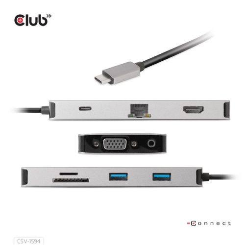 Club 3D USB Hub - CSV-1594 (3.1 USB-C Gen 1 to HDMI, 2xUSB-A Gen 1, USB-C Gen 1, VGA, SD, Micro SD 3.0, RJ45, 3,5 Jack)
