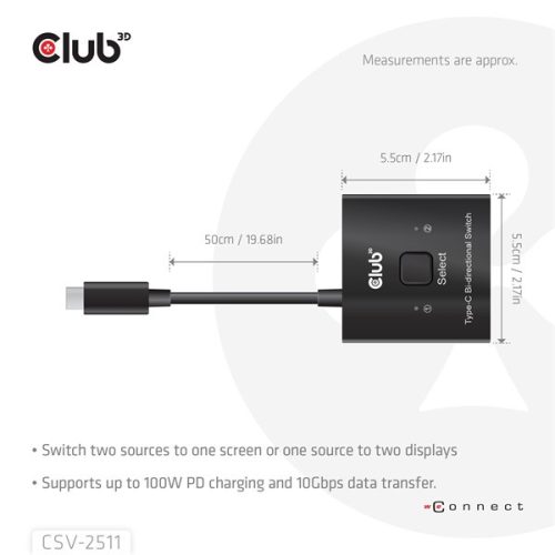 Club 3D USB Hub - CSV-2511 (USB-C to 2xUSB-C, Bidirectional, 100W PD, 8K60Hz/4K120Hz)
