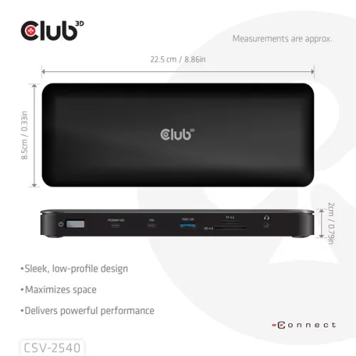 Club 3D Notebook Dokkoló - CSV-2540 (USB-C to 2xUSB-C, 2xUSB-A, 2xHDMI, 2xDP, RJ45, SD/MicroSD, 100W PD, 4K60hz)