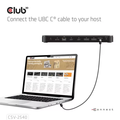 Club 3D Notebook Dokkoló - CSV-2540 (USB-C to 2xUSB-C, 2xUSB-A, 2xHDMI, 2xDP, RJ45, SD/MicroSD, 100W PD, 4K60hz)