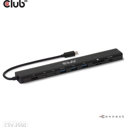 Club 3D USB Hub - CSV-2550 (USB-C to 3xUSB-C, 3xUSB-A, RJ45, SD/MicroSD, 140W PD, HDMI, 8K30hz)