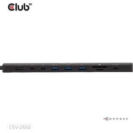 Club 3D USB Hub - CSV-2550 (USB-C to 3xUSB-C, 3xUSB-A, RJ45, SD/MicroSD, 140W PD, HDMI, 8K30hz)