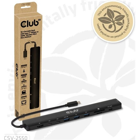 Club 3D USB Hub - CSV-2550 (USB-C to 3xUSB-C, 3xUSB-A, RJ45, SD/MicroSD, 140W PD, HDMI, 8K30hz)