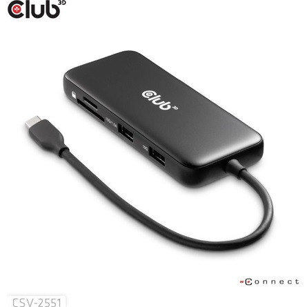 Club 3D USB Hub - CSV-2551 (USB-C to USB-C, 2xUSB-A, RJ45, SD/MicroSD, 100W PD, HDMI, DP, 8K30hz)