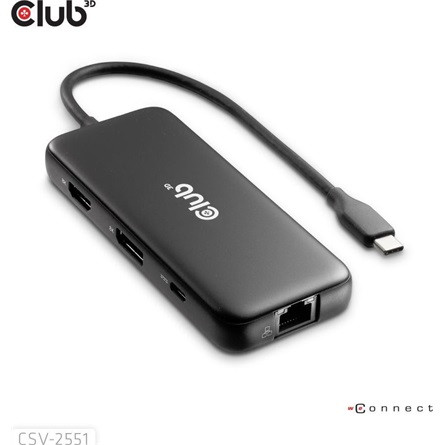 Club 3D USB Hub - CSV-2551 (USB-C to USB-C, 2xUSB-A, RJ45, SD/MicroSD, 100W PD, HDMI, DP, 8K30hz)