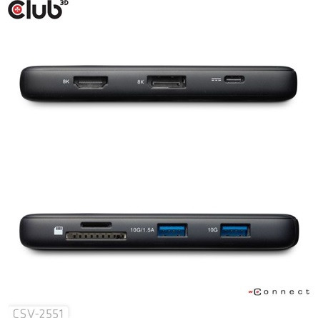 Club 3D USB Hub - CSV-2551 (USB-C to USB-C, 2xUSB-A, RJ45, SD/MicroSD, 100W PD, HDMI, DP, 8K30hz)