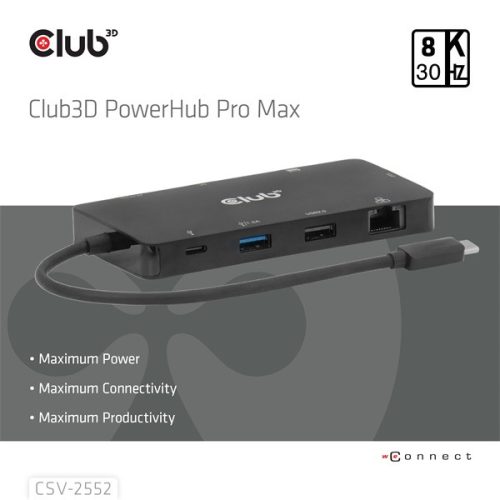 Club 3D USB Hub - CSV-2552 (USB-C to 2xUSB-C, 2xUSB-A, 2xHDMI, RJ45, SD/MicroSD, 100W PD, 4K60hz)