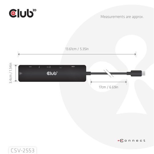 Club 3D USB Hub - CSV-2553 (USB-C to USB-C, 2xUSB-A, HDMI, RJ45, SD/MicroSD, 100W PD, 4K60hz)