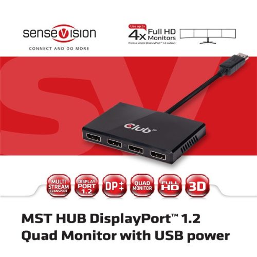Club 3D USB Hub - CSV-6400 (Multi Stream, DisplayPort 1.2 to 4xDisplayPort, 4x1080p 60Hz)