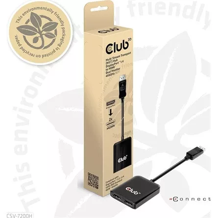Club 3D MST Hub - CSV-7200H (DisplayPort 1.4 to 2x HDMI, 2x 4K60Hz)