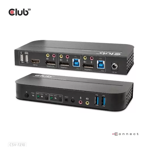 Club 3D KVM Switch - CSV-7210 (Dual DP, 4K60Hz, HDMI, KVM, IR távirányító)