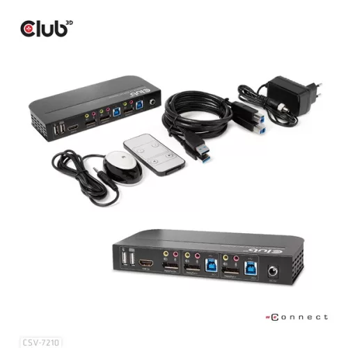 Club 3D KVM Switch - CSV-7210 (Dual DP, 4K60Hz, HDMI, KVM, IR távirányító)