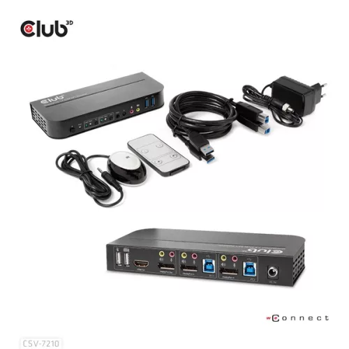 Club 3D KVM Switch - CSV-7210 (Dual DP, 4K60Hz, HDMI, KVM, IR távirányító)