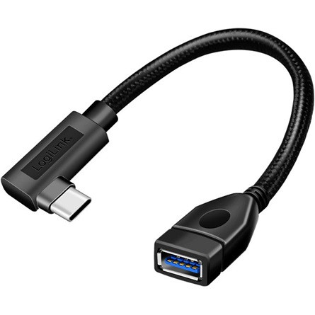 Logilink USB 3.2 Gen2 Type-C adapter, C/M 90    USB-A/F, OTG, fekete, 0,2 m