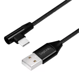   LogiLink USB-C -> USB-A 2.0 M/M adatkábel 0.3m fekete egyenes/90°