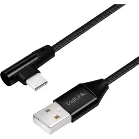   LogiLink USB-C -> USB-A 2.0 M/M adatkábel 1m fekete egyenes/90°