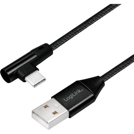 LogiLink USB-C -> USB-A 2.0 M/M adatkábel 1m fekete egyenes/90°