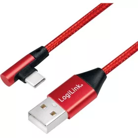   LogiLink USB-C -> USB-A 2.0 M/M adatkábel 1m piros egyenes/90°