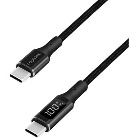 LogiLink USB-C -> USB-C M/M adatkábel 1m fekete E-mark, PD 100W, kijelző