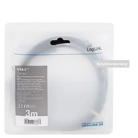 LogiLink USB-C -> USB-C M/M adatkábel 2m fekete-szürke egyenes/90°