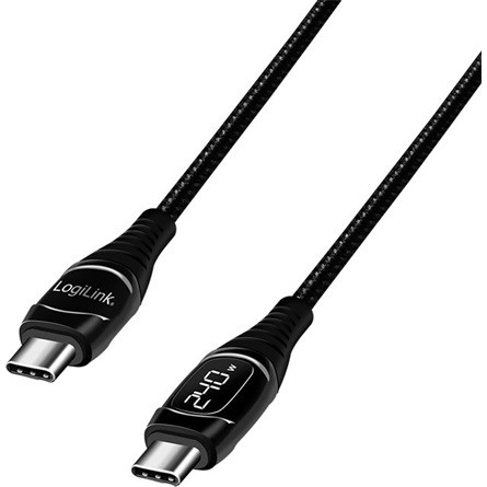 Logilink USB 2.0 Type-C kábel, C/M-USB-C/M, E-jel, PD, kijelző, fekete, 2 m