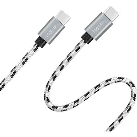 Logilink USB 2.0 Type-C kábelkészlet, C/M-ről USB-C/M-re, alu, nejlon, fehér/fekete