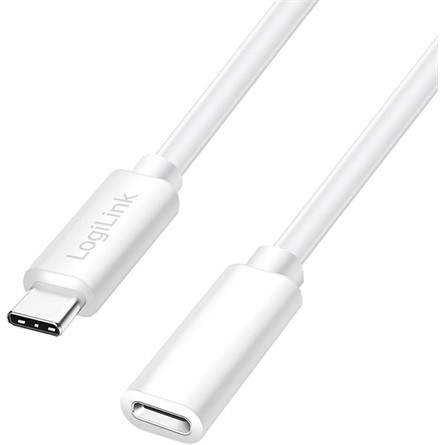 Logilink USB 2.0 Type-C kábel, C/M-USB-C/F, PD, fehér, 1 m