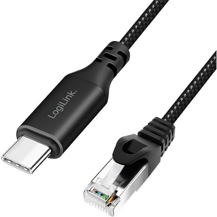 Logilink USB 3.2 Type-C Ethernet kábel, C/M   RJ45/M, 1 Gbps, aktív, fekete/szürke, 1 m
