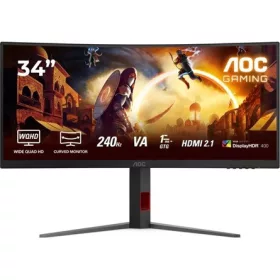   AOC Ívelt Gaming 240Hz monitor 34" CU34G4Z, 3440x1440, 21:9, 450cd/m2, 0,5ms, HDMIx2/DisplayPort/USBx2