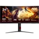 AOC Ívelt Gaming 240Hz monitor 34" CU34G4Z, 3440x1440, 21:9, 450cd/m2, 0,5ms, HDMIx2/DisplayPort/USBx2