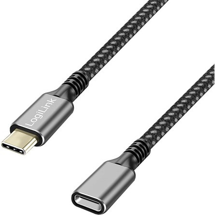 Logilink USB 3.2 Gen1 Type-C kábel, C/M-USB-C/F, PD, alu, fekete/szürke, 2 m