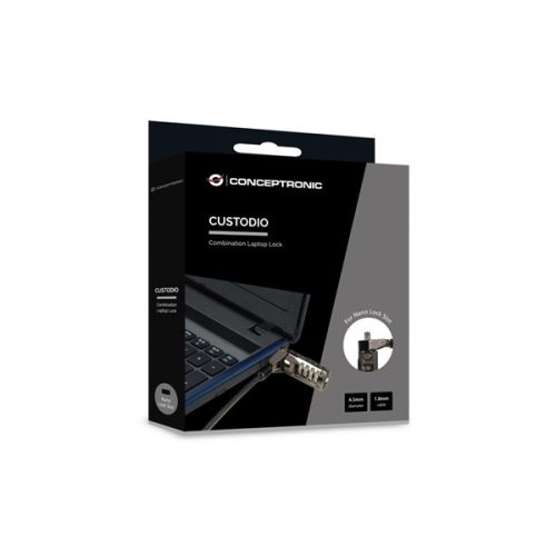 Conceptronic Notebook Kábelzár - CUSTODIO01BN  (Számzáras, Nano Security Slot, 1,8m)