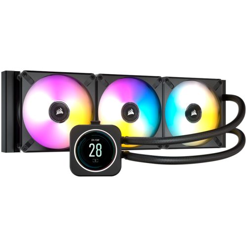 CORSAIR iCUE H150i ELITE LCD Display Liquid CPU Cooler, 360mm Radiator, Triple 120mm ML RGB PWM Fans,  Intel: LGA1700/LGA1200/LGA115X/LGA20XX, AMD: AM5/AM4/sTRX4/sTR4, 5Y warranty, black