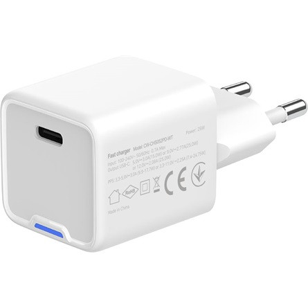 COLORWAY AC töltő GaN Mini, CW-CHS052PD-WT 25W PD port PPS USB-C fehér