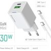 COLORWAY AC töltő GaN Mini CW-CHS053PDC-WT 30W PD port PPS USB (Type-C PD + USB QC4.0) kábel Type-C
