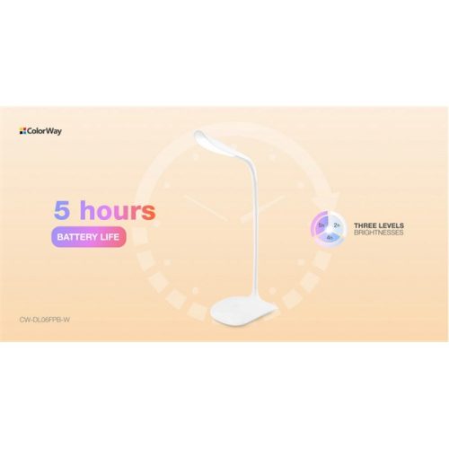 COLORWAY Asztali LED lámpa beépített akkumulátor, flexibilis, 5500-6000k, 115 lm, fehér (CW-DL06FPB-W)